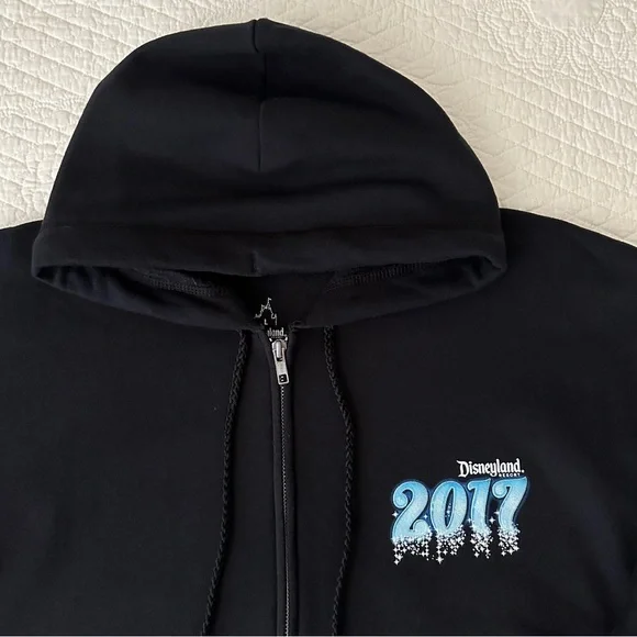 Disney Parks Disneyland 2017 Black Full Zip Up Hoodie Sweatshirt Adult Large - Picture 4 of 8